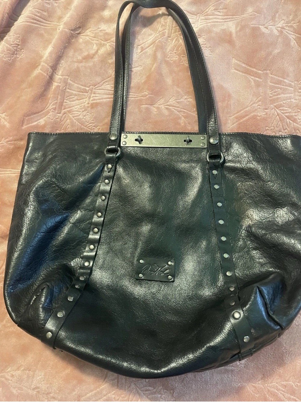Patricia Nash Black Studded Leather XL Tote Bag VGUC